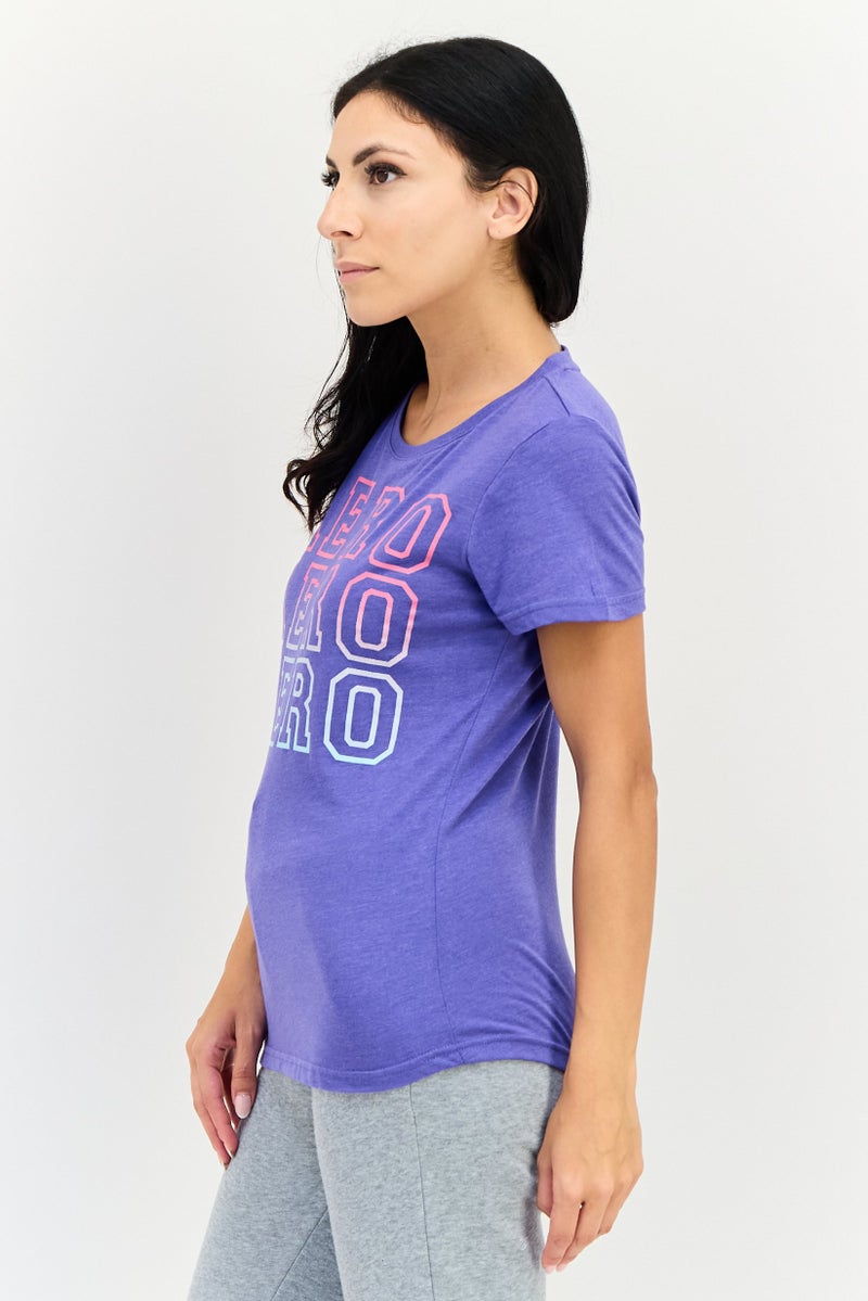 Aeropostale تي شيرت تدريب قصير الأكمام للنساء، بنفسجي - Image 2